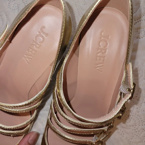 J.Crew Maisie Gold Metallic Block Heel Mary Jane Pumps NWOT Size 8 - Picture 4 of 9